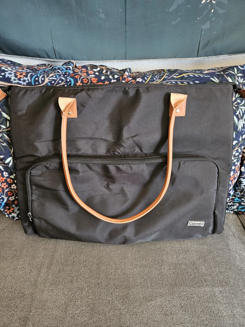 Black Laptop Tote Bag with Brown Handles